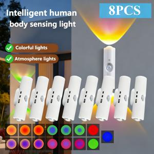 8개입 스마트 벽등, 듀얼 헤드 고양이눈 센서, USB 충전식 밝기 조절 LED 천장/벽걸이형, 침대 옆, 복도, 계단용, USB- 현관, 옷장, 파티용 실내 분위기 조명용 모던 무드등