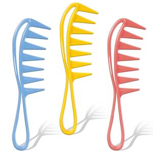 3개 넓은 이가 빗 곱슬머리용 빗 큰 이가 빗 상어 이빨 헤어빗 헤어 스타일링 액세서리 컬빗 곱슬머리 빗어내기용 빗 가발빗 텍스처빗 남성 여성용