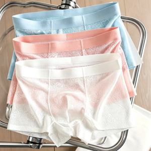 여름 로즈 프린트 남성 속옷, 심리스 섹시한 얇은 메쉬 통기성 폴리아미드 레이스 시원한 느낌의 복서 쇼츠