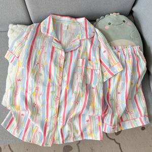 여성 여름 도파민 하트 모양 반팔 반바지 스위트 앤 러비 여름 외출 홈웨어 세트 투피스 라펠 파자마 세트 반팔 반바지 귀여운 홈웨어 외출 가능