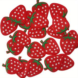 30개 다리미 부착 딸기 패치, 딸기 자수 아플리케, 의류, 드레스, 모자, 양말, 청바지 등에 적합