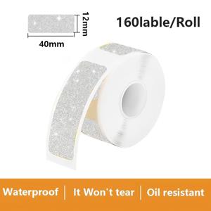 1롤 160매 감열 실버 스타 쉬머 라벨지, 12 X 40mm 접착 소형 라벨 12 X 40mm, P11, P15, P12, D30, D32, D35, HP1, HP3, HP4 호환, Niimbot D11, D110, 불compatible