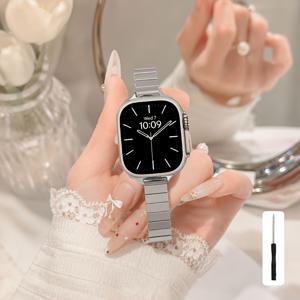 Apple Watch 밴드용 스테인리스 스틸 시계줄 45mm Ultra 49mm 38mm 42mm 41mm 40mm 44mm 46mm, iWatch 시리즈 Ultra 11 10 6 5 4 3 2 1 Se용 여성용 메탈 팔찌 스트랩