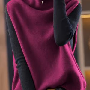 여성 가을 겨울용 다용도 튜브넥 스웨터 조끼 겉옷, 버튼 장식