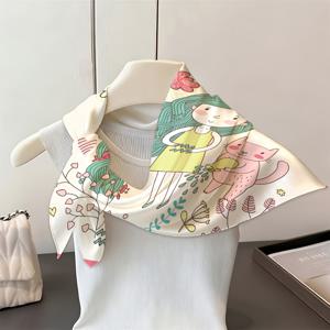 1개 고양이 물주기 꽃무늬 사각 스카프, 의상용 패셔너블 액세서리 - 사각 스카프, 새로운 액세서리 - 헤드스카프, 해변 및 여행에 적합한 다기능 스카프, 부드러운 원단, 내구성 좋은 헤드스카프, 손세탁 가능한 예술적인 헤드스카프