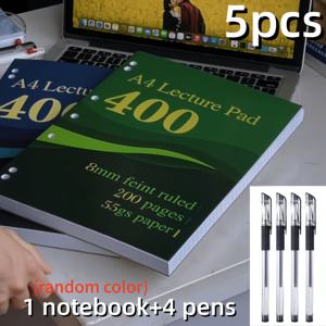 5개 세트, 랜덤 색상 노트 1개와 펜 4개 포함, A4 7홀 미국 스타일 초안 노트, 55g 두께 종이, 대학 연구 연습 초안 노트