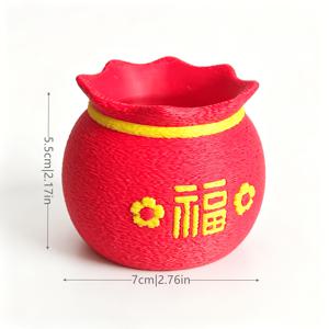 새해 가방 다육이 화분, 축제 분위기의 캐릭터 디자인, 미니 플라스틱 소형 화분. 데스크탑, 발코니, 사무실 장식, 정원 가꾸기 선물, 홈 데코에 적합