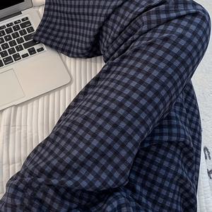 1개입 봄/여름 격자무늬 프린트 가정용 수면 바지, 여성용 격자무늬 긴 바지, 루즈핏, 야외 활동 또는 산책용으로 얇고 귀여운, 달콤한 여성용 캐주얼 라운지웨어 바지, 외출용으로 적합