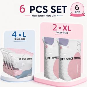6개 펌프 불필요 진공 백, 에어 펌프 없이 사용 가능한 진공 보관 백, 3D 입체 펌프 불필요 진공 압축 백, 재사용 가능한 옷, 담요 및 여행용 진공 백