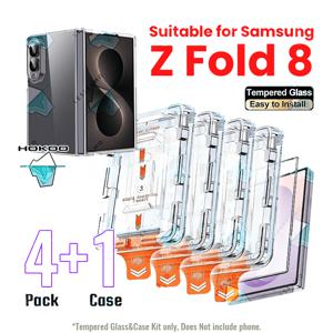 Z Fold 8 케이스 [4+1] 4개 묶음 자동 정렬 맞춤형 간편 설치 키트 UHD 스크린 보호 필름 및 HD 케이스 1세트, 파손 방지 및 스크래치 방지, 먼지 방지 9H 강화 유리 부드러운 터치 감지 아크릴 케이스, Z Fold 7용 고명도