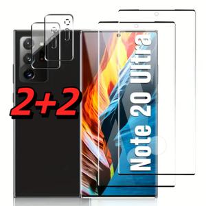 갤럭시 노트 20 울트라용 2+2 HD 글라스 필름, 풀커버 투명 강화유리 화면 보호필름, 강화유리 필름 2개 + 후면 카메라 렌즈 필름 2개, 갤럭시 노트 20 울트라 액세서리, 9H 강화유리 스크래치 및 마모 방지, 풀커버 지문 방지, 케이스 친화적