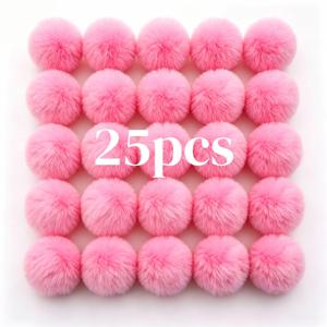 25개, 6cm/2.36인치 인조 토끼 플러시 볼 푹신한 폼폼 공, 모자 스카프 장갑 가방 액세서리용 고무줄 포함