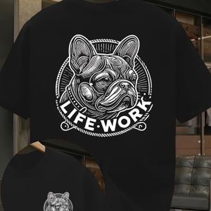 Fad Life-Work 레트로 라인 드로잉 프린트 남성용 반팔 티셔츠, 양면 디자인, 반려동물 애호가를 위한 캐주얼 웨어 및 개성 스타일 상의로 적합