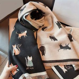 겨울용 따뜻한 양면 자수 고양이 한국 스타일 스카프 공장 직판