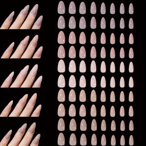 140개입, 5색상 숏 아몬드 네일팁, 14가지 사이즈 풀세트 아크릴 네일팁, 여성 일상 및 파티용, DIY 프레스온 젤네일 세트, 네일샵용