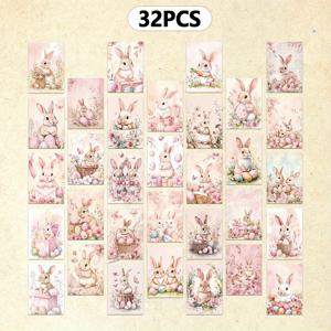 32개 부활절 카드 세트, 핑크 시리즈, 부활절 달걀, 토끼, 꽃 바구니, 십자군, 벽 장식, 뒷면 자유로운 필기 가능 두꺼운 카드지, 기념품, 부활절 카드, 매끄러운 표면, 인사 카드, 수채화 예술, 휴일 장식, 우편 발송