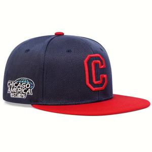 1 남성용 C 레터 사이드 CHICAGO 턴업 베이스볼 캡, 약간 커브드 힙합 모자, 조절 가능한 메쉬 캡, 야외 활동, 봄/, 해변 휴가용