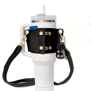 물병 홀더 - 손잡이가 있는 40 Oz & 30 Oz 텀블러용 캐리어 스트랩, 컵 추가용, 조절 가능한 스트랩, 신용 카드 홀더, 키링, 빨대 커버 (크림색)
