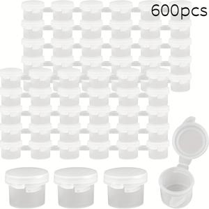 뚜껑이 있는 360/600개 플라스틱 컬러 컵 - 미니 페인트통 용기, 미술 및 공예 보관용, 빠른 밀봉, 간편한 개방 디자인 - 0.1 Oz 용량