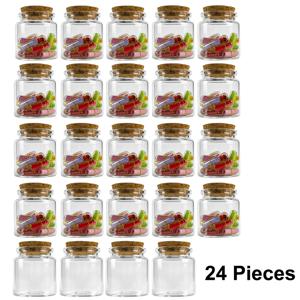 용량은 50ml, 지름 4.7cm, 코르크가 있는 유리병, 장식용 유리 보관 용기, 리필 가능한 투명 유리 비알, 포장당 6개 또는 24개, 결혼식, 파티, 선물, 예술, 축제에 사용
