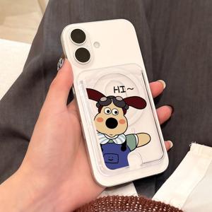 하이~카툰 패턴 강력 자석 카드 홀더, 스타일리시하고 내구성 강한 PC 소재. 아이폰 및 기타 자석 폰/케이스에 적합. 은행 카드, 신용 카드, 멤버십 카드 등 1~4장 보관 가능