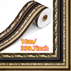 10m/33ft 빈티지 골드 테두리 접착식 스티커, 게시판 테두리 다이컷 롤 스티커, 사진액자, 테두리, 게시판, 칠판 파티 장식 및 모임 장식용
