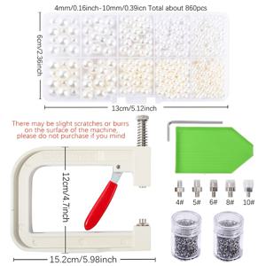 화이트 ABS 모조 진주 상자 + 핸드 프레스 리벳 기계 키트, DIY 신발, 의류, 가방 장식용