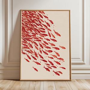 2D 평면, 프레임리스 일본 코이 금붕어 벽 예술 포스터 1개 - 거실, 침실, 욕실 장식용 캔버스 페인팅, 장식용 모던 코이 잉어, 사무실 및 복도 장식용 재사용 가능한 일본 테마 선물, 할로윈 크리스마스 장식