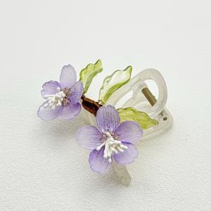 수제 레진 보라색 꽃 헤어 집게핀 1개, 프렌치 젠틀 플로럴 샤크 클립, 가볍고 단단히 고정되는 헤어 액세서리, 번업두용, 여성을 위한 다용도 우아한 헤어 장식, 데일리 여행 데이트용