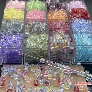 399개 5mm 16색 사각 유리구슬 투명 장식용 구슬 수제 DIY 비즈 재료 팔찌 주얼리 액세서리 제작 팩