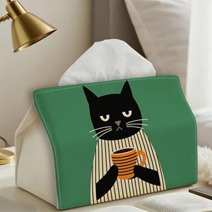1개, 티슈 케이스, 귀여운 티슈 케이스 홀더 고양이 커피 그린 디자인, 파티 티슈 케이스, 주방 및 식당용 다기능, 커피 테이블 및 식탁, 내구성 좋은 패브릭 냅킨 정리함