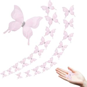 미니 오간자 나비 20개 팩 - DIY 공예, 헤어 액세서리 및 사진 소품용 3D 파스텔 꽃무늬 장식, 웨딩 답례품 꾸미기