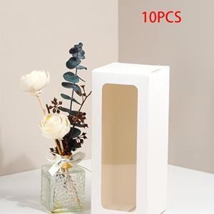 8X8X20Cm 투명 창문 선물 상자 10개 세트. 브라운, 화이트, 블랙 색상으로 제공됩니다. 이 직사각형 종이 상자는 단일 꽃다발에 이상적이며 웨딩 파티 답례품 및 홈 데코레이션에 완벽합니다.