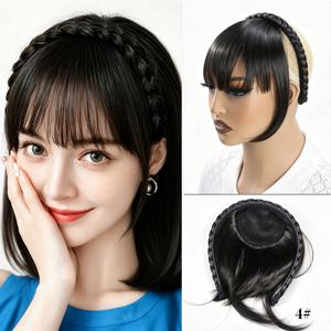 여성용 프렌치 앞머리 가발 헤어밴드 1개, 꼬임 땋은 머리카락 포함 - 파티, 데일리웨어, 땋은 머리 & 앞머리에 적합한 직모 화학 섬유 가발, 피부 톤 & 헤어스타일용 颅毛 방지 헤어피스