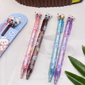 4개 귀여운 아비구리 그룹 누름 버튼 중성 펜, 힐링 오션 스타일 0.5mm 블랙 스무스 잉크 3D 아비구리 펜 팁 더블 귀여운 아비구리 디자인 학생 노트 숙제 쓰기 문구 장기 사용 | 신학기 시즌 | 사무실 및 학습 용품