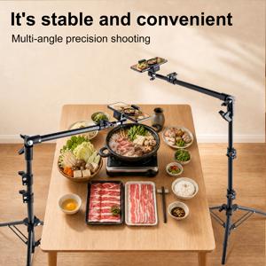 UEGOGO 휴대폰 삼각대 (긴 망원 암 포함), 회전식 망원 암 및 휴대폰 클립이 있는 조절식 바닥 삼각대, 스마트폰 촬영, 라이브 스트리밍, 비디오 녹화에 적합, 높이 및 각도 조절 가능