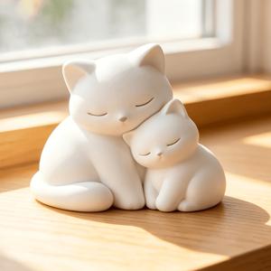 포옹하는 엄마와 아기 고양이 피규린, 차분한 고양이 탁상용 조각품, 따뜻한 가족 동물 데스크탑 장식, 침실, 거실, 책상 책장용 부드러운 뉴트럴 가정 장식품, 미니 테이블 디스플레이, 아늑한 분위기의 홈 데코, 사랑스러운 탁상용 조각상