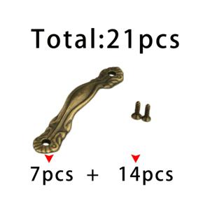 7가지 패턴의 작은 손잡이 + 14개의 2X8 브론즈 나사, 총 21개, 브론즈 이중 구멍 철제 손잡이, 가구/캐비닛 문/서랍/신발장 손잡이