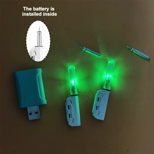 낚싯대 팁 조명 2개+충전식 배터리 2개+USB 충전기 1개, 녹색, 빨간색, 파란색, 어두운 환경에 적합, 낚시 조명 알람, 야간 낚시 조명대, 깜박이는 색상 변화, LED 표시등