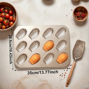 12구 마들렌 베이킹 팬 논스틱 쉘 케이크 몰드 탄소강 프렌치 페이스트리 베이크웨어 가정용 오븐용 주방 디저트 만들기 도구