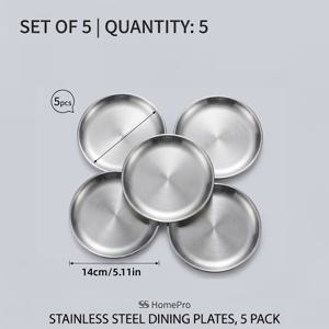 스테인리스 스틸 원형 디너 플레이트 5개 세트, 두꺼운 접시, 스시, 바비큐, 구이 고기, 과일, 디저트, 케이터링 서비스용 식기류 > 식기류 | 식기세척기 사용 가능, 쌓을 수 있음, 모든 휴일에 적합 - 야외 캠핑, 결혼식, 뷔페