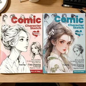1/2개 패션 애니메이션 캐릭터 라인 드로잉 북 40페이지 스케치북, 선명한 윤곽 템플릿 포함, 고대 스타일 및 모던 걸 스타일, 초보자 레벨 드로잉 북, 단계별 가이드, 초보 및 만화 제작자에게 적합