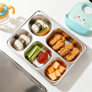 스테인리스 스틸 깊은 대형 5칸 접시, 가정용 주방 딥 디쉬 식품 등급 내구성 접시, 일상 식사, 가족 모임, 피크닉, 캠핑, 야외 BBQ, 식당 식당, 호텔 뷔페에 적합