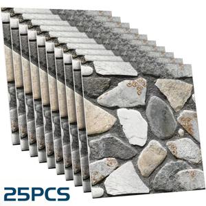 25개입 스톤 패턴 자가 점착 벽 패널 세트, 탈착식 및 도구 불필요, 거실, 침실, 사무실용 장식 벽 패널, 전통 벽지 대안