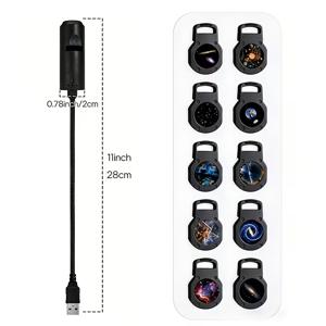 1개 갤럭시 별 프로젝터 무드등, 10개 교체 가능한 슬라이드 효과, USB 전원 플러그 앤 플레이 천장 분위기 램프 (침실 거실 홈 데코용), 이상적인 크리스마스 선물