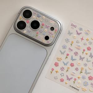 프랑스 유화 봄 정원 나비 DIY 스티커 렌즈 필름, 아이폰 17 프로맥스/17 프로 휴대폰 후면 렌즈 보호용 접착식 종이 베이스 필름 스티커