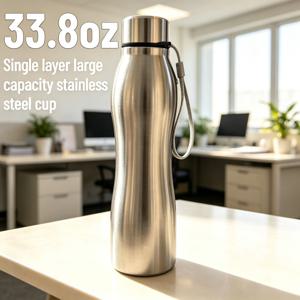 33.8Oz 대용량 단층 304 식품 등급 스테인리스 스틸 휴대용 물병, 밀폐형 누수 방지 캡 디자인, 뒤집어도 물 누출 없음, 굳은살 없는 부드러운 내부