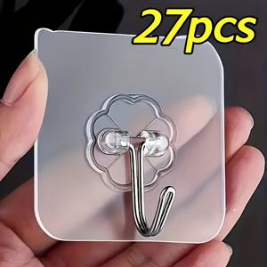 27개 강력 접착 후크, 자가 접착 벽걸이 후크, 방수 후크, 욕실 화장실 벽면 무결점 수납 후크, 다기능 걸이형 벽면 수납 후크, 실용적인 후크, 욕실 정리, 공간 절약형 후크, 부드러운 디자인, 다용도 후크