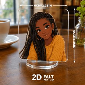 2D 플랫 1개 2D 플랫 비3D 만화 스타일 아크릴 사진 카드, AI 스타일 인물 디스플레이 장식품, 개인, 애완동물, 커플, 가족 사진 맞춤 제작 가능, 침실, 거실, 서재, 카페 및 데스크탑 장식에 적합