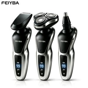 FEIYBA 남성용 3-in-1 전동 면도기 - 다기능 면도기 및 전신 제모기, 얼굴, 수염, 코털용, 3D 플로팅 블레이드, 로터리 면도기, 귀털, 코털, 구레나룻 정리기, LED 배터리 디스플레이, USB-C 충전, 남성용 선물